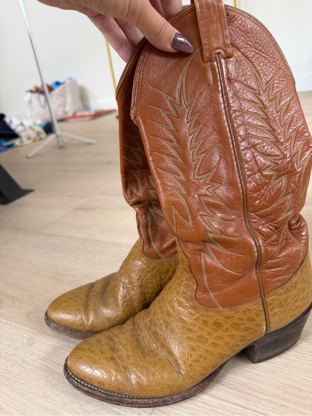 Nocona Two-Tone Tan and Brown Leather Western Boots
